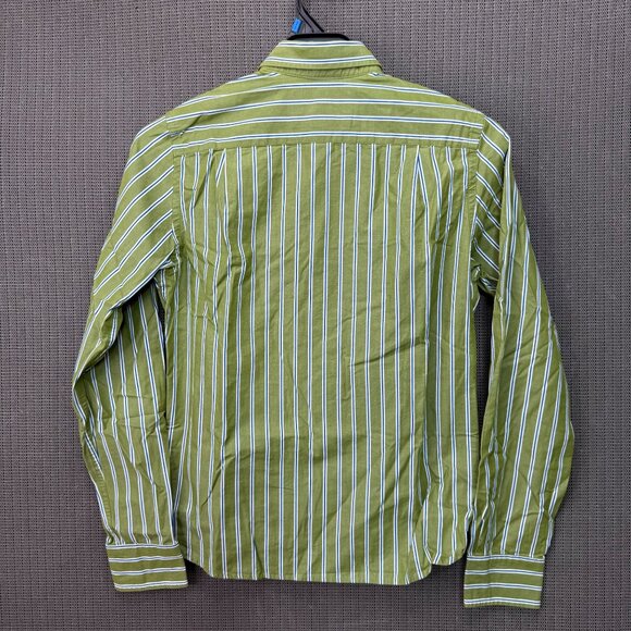 Abercrombie Mens Size XL Green & White Striped Long Sleeve Button-Down Shirt - Picture 2 of 9